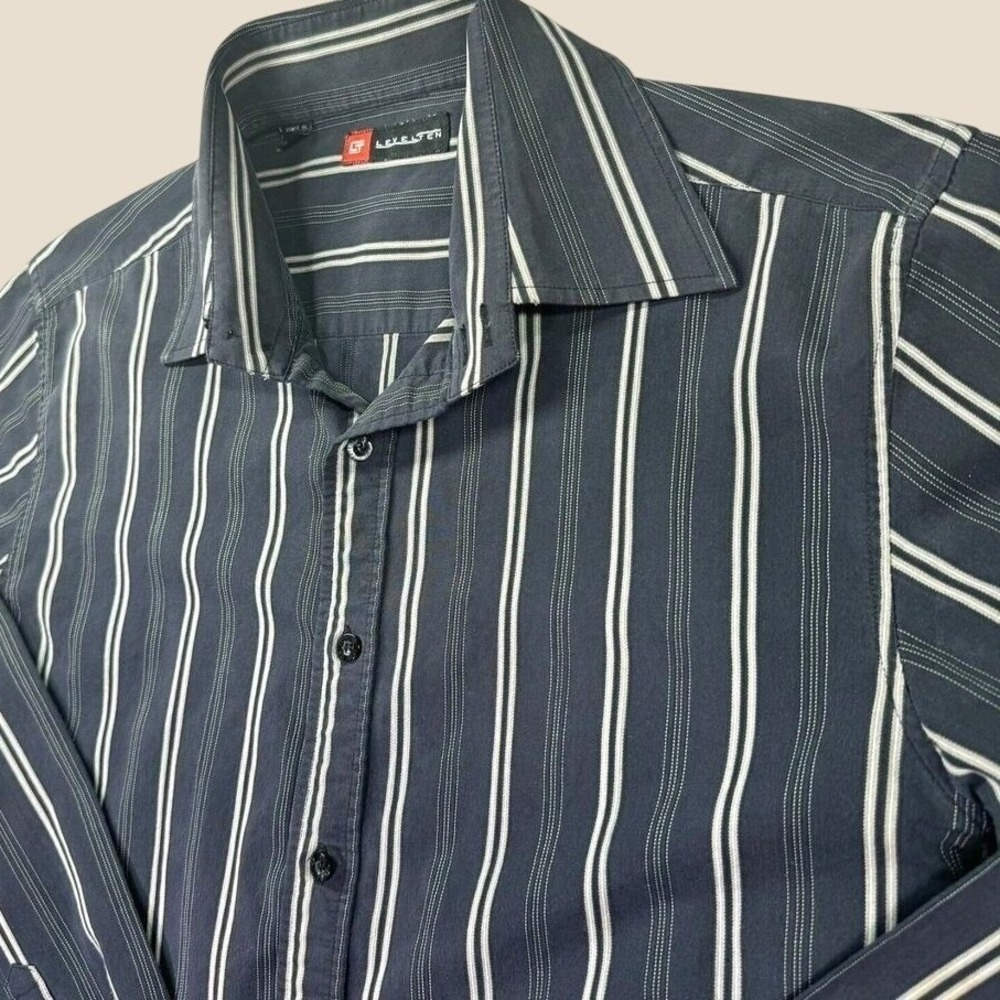 Level Ten Button Up Shirt Mens XL Black Striped Long Sleeve Y2K Grunge Western